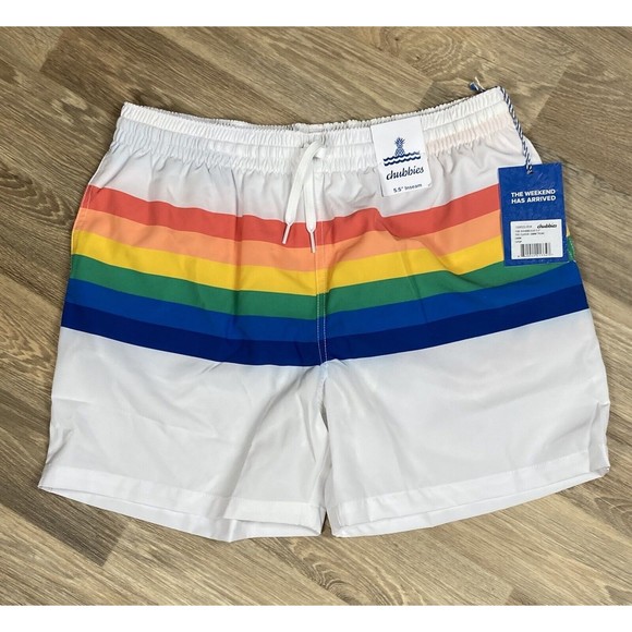 COPY - NWT Chubbies The Rainbeaus 5.5” Classic Swim Trunks Men’s Rainbow Large - Picture 1 of 7